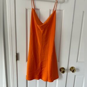 Orange satin mini dress